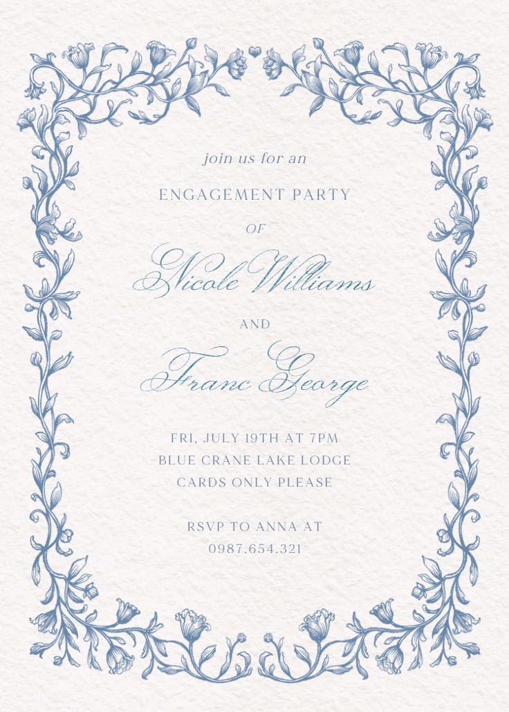 Etched deco - engagement party invitation